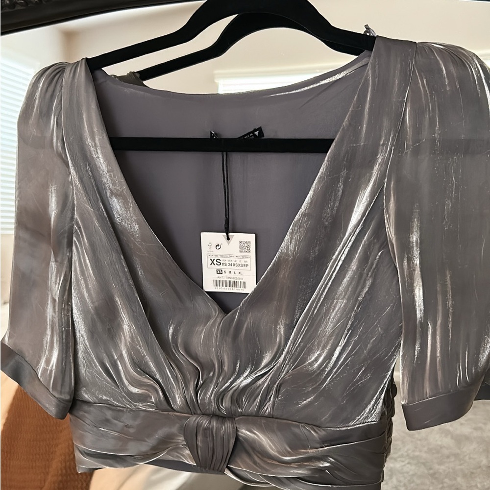 Zara Metallic Silver Blouse